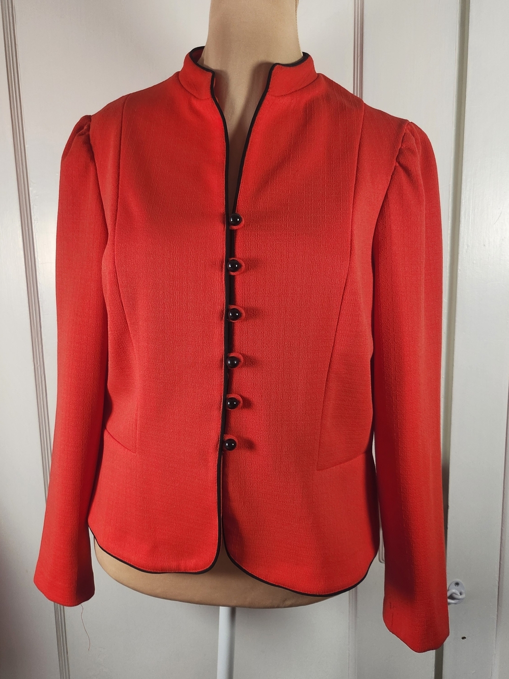Vtg 70s Marty Gutmacher Red Mandarin-Collar Button Jacket Blazer L/XL